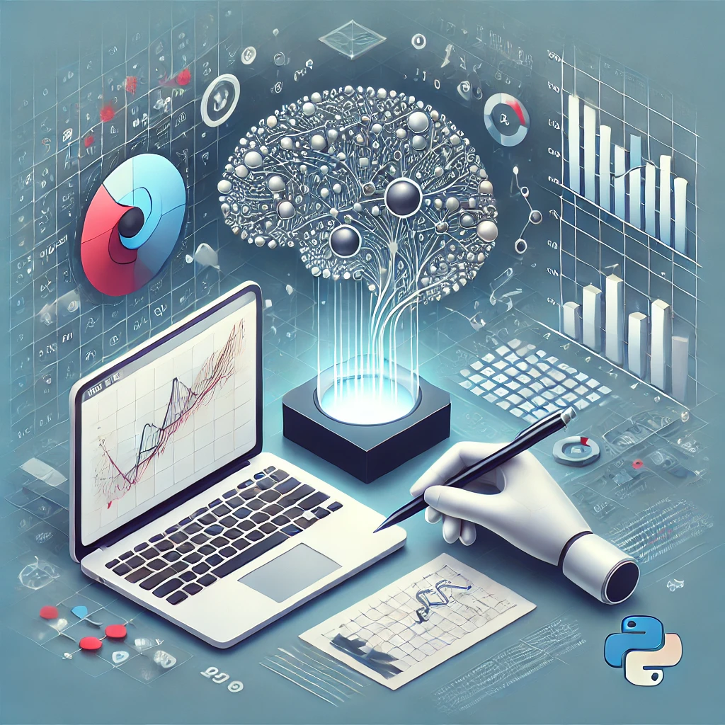 The image showcases neural networks, data plots comparing overfitting and regularized models, and Python code snippets.